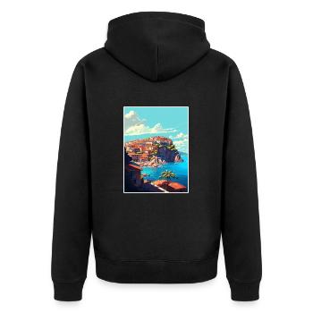 Eze France Coastal Vintage Travel Poster Souvenir - Unisex Premium Organic Zip Hoodie - black - Back - Nico (187cm)