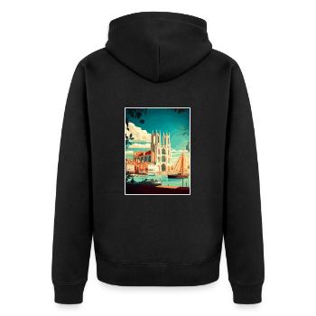 La Rochelle Frankreich Vintage Reiseposter Souvenir - Unisex Premium Bio Zip Hoodie - Schwarz - Hinten - Nico (187cm)
