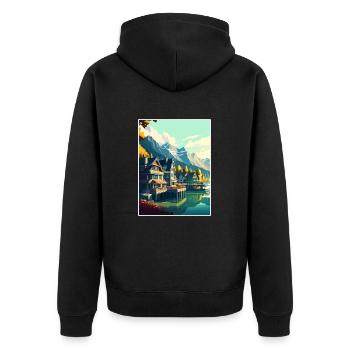 Interlaken Schweiz Vintage Reiseposter WPA - Unisex Premium Bio Zip Hoodie - Schwarz - Hinten - Nico (187cm)