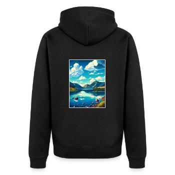 Genfersee Schweiz Vintage Reiseposter WPA - Unisex Premium Bio Zip Hoodie - Schwarz - Hinten - Nico (187cm)