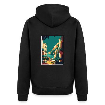 Capri Italien Küste Vintage Reiseposter Souvenir - Unisex Premium Bio Zip Hoodie - Schwarz - Hinten - Nico (187cm)
