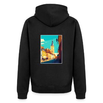 Sibui Roumanie Vintage voyage affiche WPA Souvenir - Veste à capuche bio Premium Unisexe - noir - Dos - Nico (187cm)