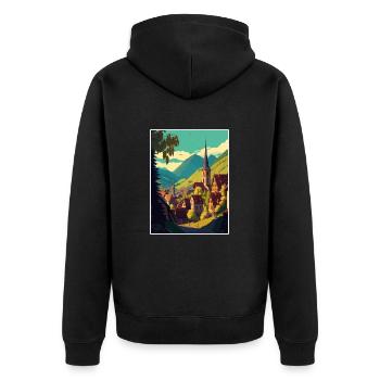 Transsilvanien Rumänien Village Zimmer Reiseposter - Unisex Premium Bio Zip Hoodie - Schwarz - Hinten - Nico (187cm)