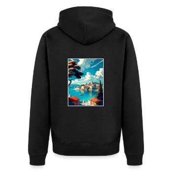 Dalmacija Hrvatska Croatia Coastal Travel Poster - Unisex Premium Organic Zip Hoodie - black - Back - Nico (187cm)