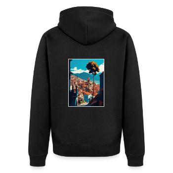 Antakya Türkei Vintage Reiseposter WPA Souvenir - Unisex Premium Bio Zip Hoodie - Schwarz - Hinten - Nico (187cm)