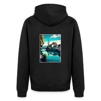 Schaffhausen Switzerland Vintage Travel Poster WPA - Unisex Premium Organic Zip Hoodie - black - Back - Nico (187cm)