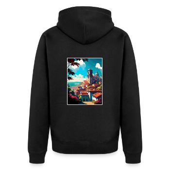 Viana Do Castelo Portugal Vintage Reiseposter - Unisex Premium Bio Zip Hoodie - Schwarz - Hinten - Nico (187cm)