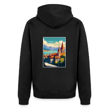 Lausanne Suisse Vintage voyage affiche WPA Art - Veste à capuche bio Premium Unisexe - noir - Dos - Nico (187cm)