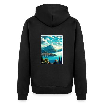 Lugano Suisse Vintage voyage affiche Souvenir - Veste à capuche bio Premium Unisexe - noir - Dos - Nico (187cm)
