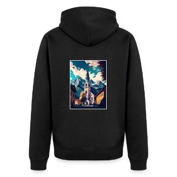 St. Johann in Tirol Österreich Vintage Reiseposter - Unisex Premium Bio Zip Hoodie - Schwarz - Hinten - Nico (187cm)