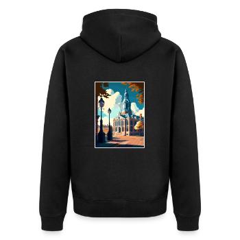Breda Niederlande Vintage Reiseposter Souvenir - Unisex Premium Bio Zip Hoodie - Schwarz - Hinten - Nico (187cm)