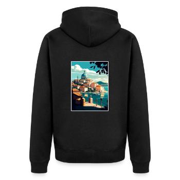 Sibenik Kroatien Vintage Reiseposter WPA Souvenir - Unisex Premium Bio Zip Hoodie - Schwarz - Hinten - Nico (187cm)