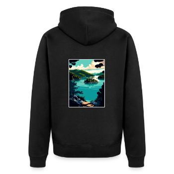 Mljet Nationalpark Kroatien Vintage Reiseposter - Unisex Premium Bio Zip Hoodie - Schwarz - Hinten - Nico (187cm)
