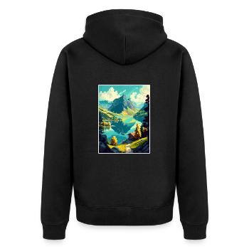 Wolfgangsee Austria Vintage Reiseposter Souvenir - Unisex Premium Bio Zip Hoodie - Schwarz - Hinten - Nico (187cm)
