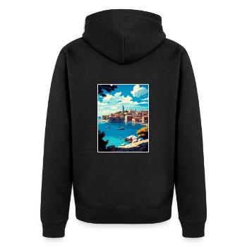 Primosten Kroatien Vintage Reiseposter Souvenir - Unisex Premium Bio Zip Hoodie - Schwarz - Hinten - Nico (187cm)