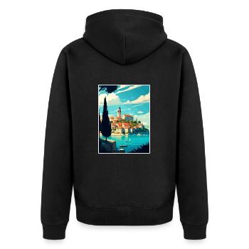 Île de Rab Croatie Vintage voyage affiche Souvenir - Veste à capuche bio Premium Unisexe - noir - Dos - Nico (187cm)