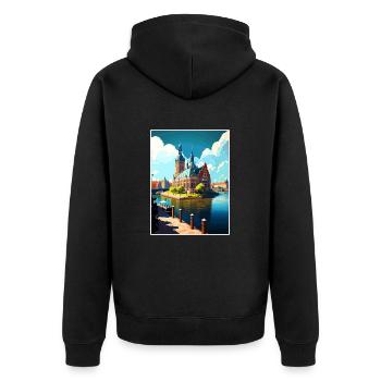 Szczecin Pologne Vintage voyage affiche WPA Souvenir - Veste à capuche bio Premium Unisexe - noir - Dos - Nico (187cm)