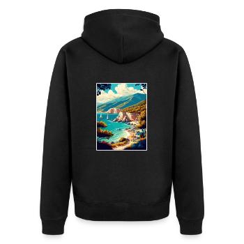 Lefkada Griechenland Dekoration Vintage Reise Poster - Unisex Premium Bio Zip Hoodie - Schwarz - Hinten - Nico (187cm)