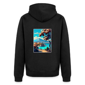 Kalamata Griechenland Dekoration Vintage Reise Poster - Unisex Premium Bio Zip Hoodie - Schwarz - Hinten - Nico (187cm)