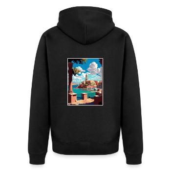 Chania Griechenland Dekoration Vintage Reiseposter WPA - Unisex Premium Bio Zip Hoodie - Schwarz - Hinten - Nico (187cm)