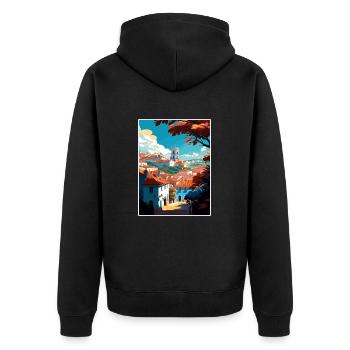 Tomar Portugal Vintage voyage affiche WPA Souvenir - Veste à capuche bio Premium Unisexe - noir - Dos - Nico (187cm)