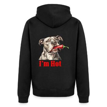 Un pitbull avec un piment fort dans la bouche - Veste à capuche bio Premium Unisexe - noir - Dos - Nico (187cm)