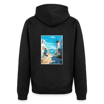 Mykonos Griechenland Dekoration Vintage Reiseposter - Unisex Premium Bio Zip Hoodie - Schwarz - Hinten - Nico (187cm)