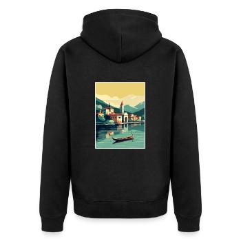 Lake Como Italy Decoration Vintage Travel Poster - Unisex Premium Organic Zip Hoodie - black - Back - Nico (187cm)