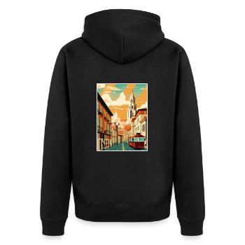 Pamplona Spanien Vintage Reiseposter WPA Souvenir - Unisex Premium Bio Zip Hoodie - Schwarz - Hinten - Nico (187cm)