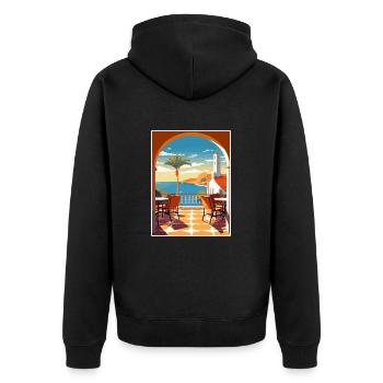 Costa del Sol Spanien Vintage Reiseposter Souvenir - Unisex Premium Bio Zip Hoodie - Schwarz - Hinten - Nico (187cm)