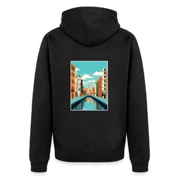Bilbao Spanien Vintage Reiseposter WPA Souvenir - Unisex Premium Bio Zip Hoodie - Schwarz - Hinten - Nico (187cm)