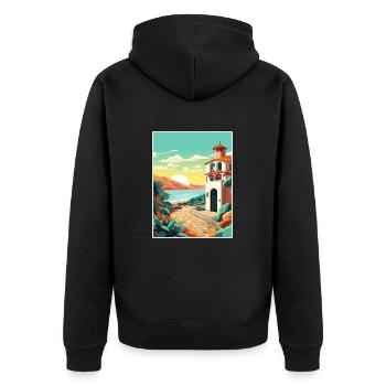 Costa Brava Spanien Vintage Reiseposter Souvenir - Unisex Premium Bio Zip Hoodie - Schwarz - Hinten - Nico (187cm)