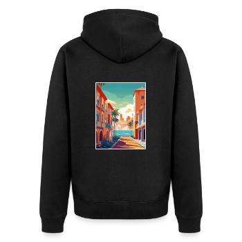 Costa del Sol Spanien Vintage Reiseposter Souvenir - Unisex Premium Bio Zip Hoodie - Schwarz - Hinten - Nico (187cm)