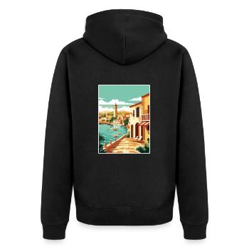 Costa Brava Spanien Vintage Reiseposter Souvenir - Unisex Premium Bio Zip Hoodie - Schwarz - Hinten - Nico (187cm)