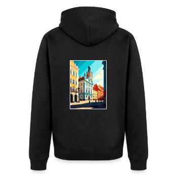 Czestochowa Pologne Vintage voyage affiche Souvenir - Veste à capuche bio Premium Unisexe - noir - Dos - Nico (187cm)