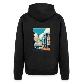 Brussels Belgium Vintage Travel Poster Souvenir - Unisex Premium Organic Zip Hoodie - black - Back - Nico (187cm)