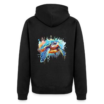 Turtle, watercolor turtle, splash - Unisex Premium Organic Zip Hoodie - black - Back - Nico (187cm)