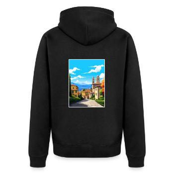 Bergamo Italien Vintage Reiseposter WPA Souvenir - Unisex Premium Bio Zip Hoodie - Schwarz - Hinten - Nico (187cm)