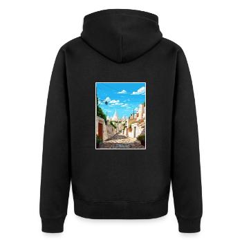 Alberobello Italie Vintage voyage affiche Souvenir - Veste à capuche bio Premium Unisexe - noir - Dos - Nico (187cm)