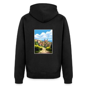 Bergamo Italien Vintage Reiseposter WPA Souvenir - Unisex Premium Bio Zip Hoodie - Schwarz - Hinten - Nico (187cm)