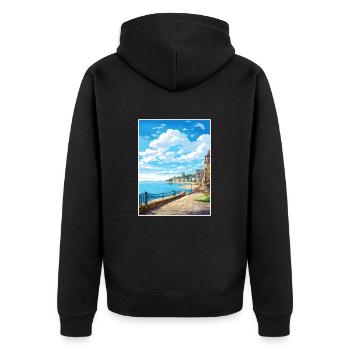Saint Malo Frankreich Vintage Reiseposter Souvenir - Unisex Premium Bio Zip Hoodie - Schwarz - Hinten - Nico (187cm)