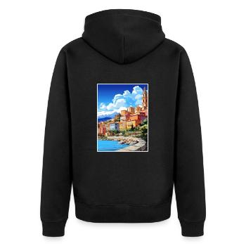 Menton France Vintage voyage affiche WPA Souvenir - Veste à capuche bio Premium Unisexe - noir - Dos - Nico (187cm)