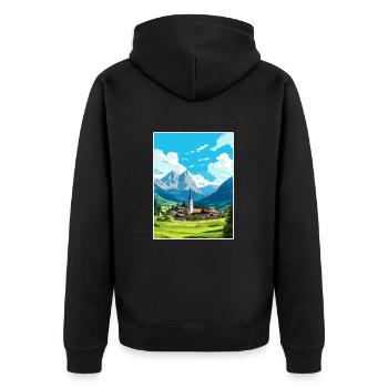 Bohinjska Bistrica Slovénie Affiche de voyage Vintage - Veste à capuche bio Premium Unisexe - noir - Dos - Nico (187cm)