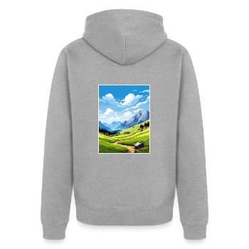 Velika Planina Slovénie Lac de Bled Affiche de voyage - Veste à capuche bio Premium Unisexe - gris chiné - Dos - Nico (187cm)