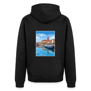 Figueres Espagne affiche de voyage vintage WPA Souvenir - Veste à capuche bio Premium Unisexe - noir - Dos - Nico (187cm)