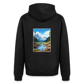 Nationalpark Aiguestortes Estany de Sant Maurici - Unisex Premium Bio Zip Hoodie - Schwarz - Hinten - Nico (187cm)