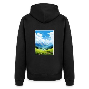 Reiseplakat des Pyrenäen-Nationalparks in Frankreich - Unisex Premium Bio Zip Hoodie - Schwarz - Hinten - Nico (187cm)