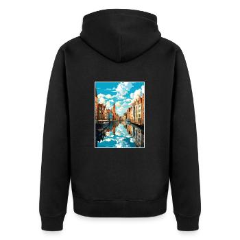 Reiseplakat Danzig, polnische Ostseeküste, Polen - Unisex Premium Bio Zip Hoodie - Schwarz - Hinten - Nico (187cm)