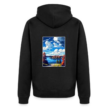 Ostersund Suède Vintage voyage affiche Souvenir - Veste à capuche bio Premium Unisexe - noir - Dos - Nico (187cm)