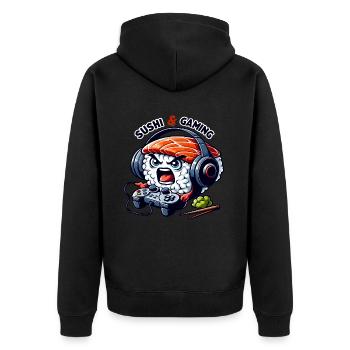 Sushi qui joue aux jeux video - Veste à capuche bio Premium Unisexe - noir - Dos - Nico (187cm)